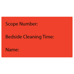 Scope label 70x40mm, Black print on fluoro red 500p/roll