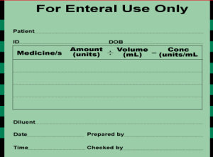 For Enteral Use Only- 100 x 60mm, GREEN vellum, perm adhesive, 500 per roll