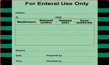 For Enteral Use Only- 100 x 60mm, GREEN vellum, perm adhesive, 500 per roll