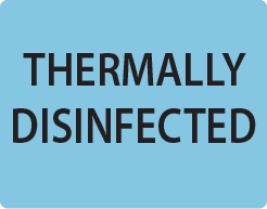 THERMALLY DISINFECTED - 55 x 43, Black print on Blue label, 400 per roll