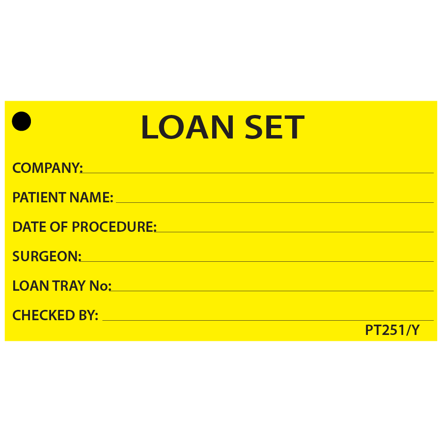 LOAN SET - 50 x 90, Black Print on Yellow, 100 per pack with ties