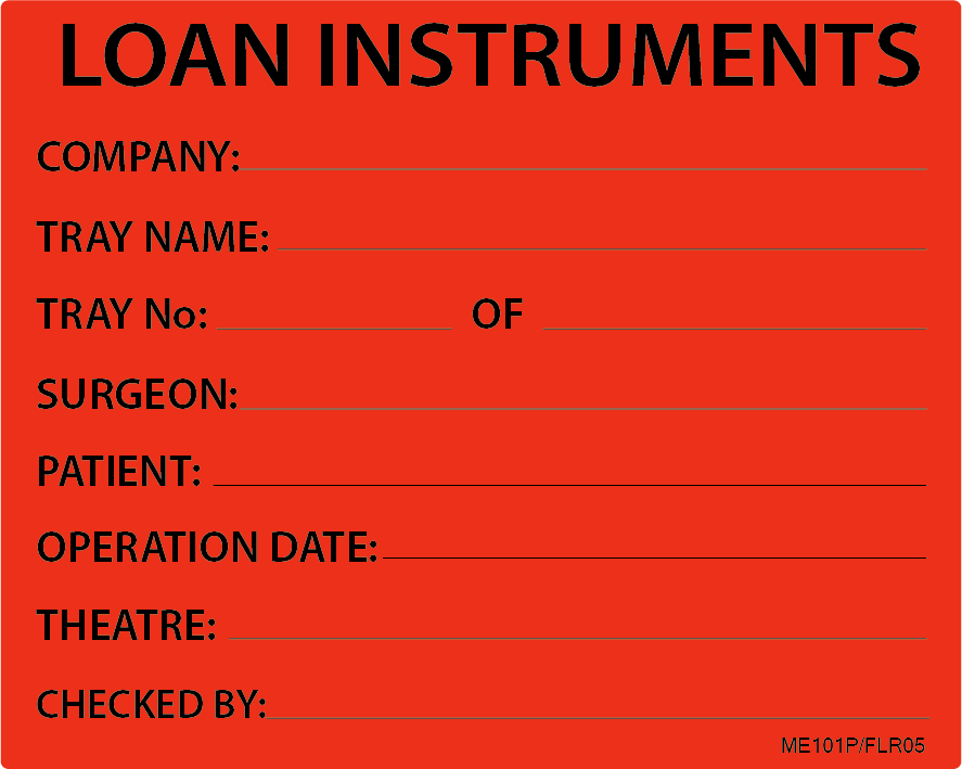 LOAN INSTRUMENT LABEL - 100 x 80, PAPER, Black print on Fluoro Red label, 400 per roll
