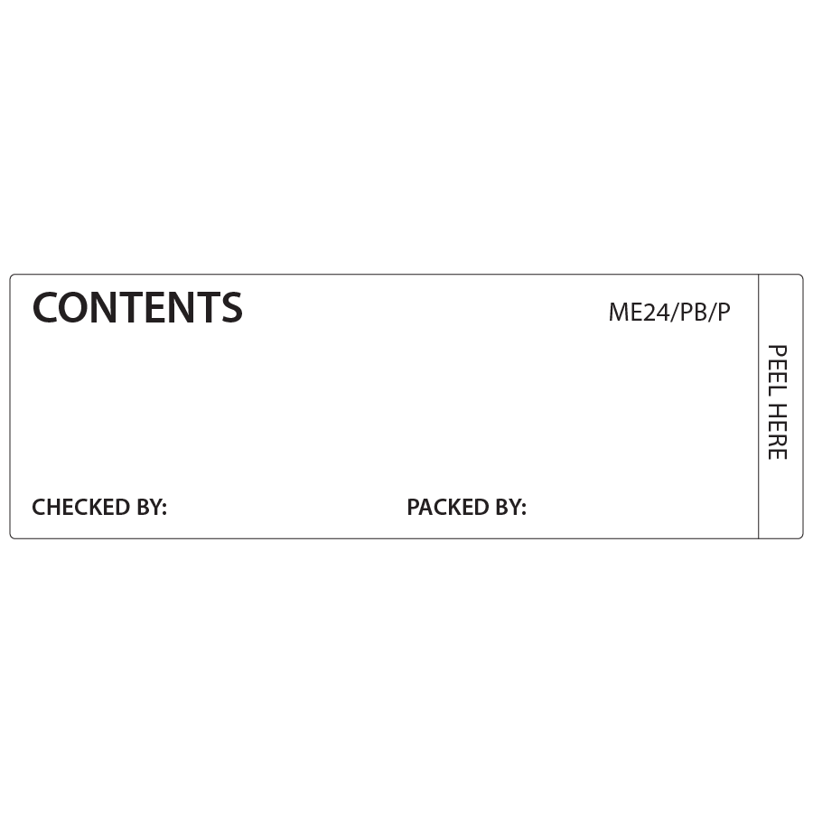 CONTENTS LABEL - 105 x 36, PAPER, Piggy back, Black print on White Label, 500/roll