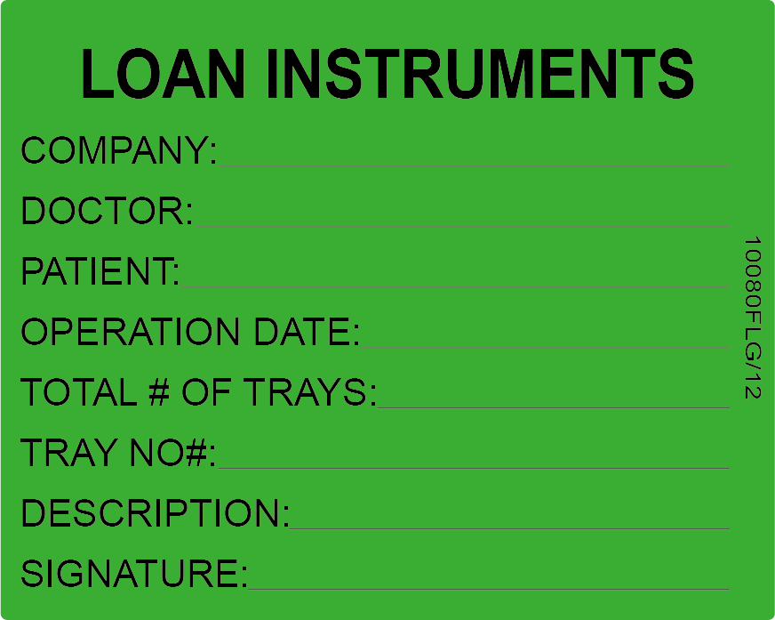 LOAN INSTRUMENTS - PAPER, 100 x 80, Black print on Fluoro Green label, 400 per roll