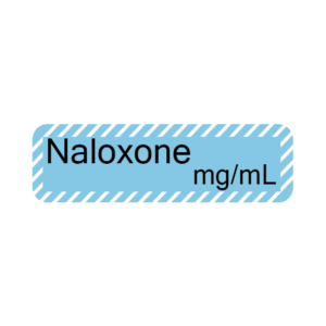 Naloxone mg/mL, 40 x 12, PAPER, Black print on Blue Label with White Diagonal stripes, 800 per roll