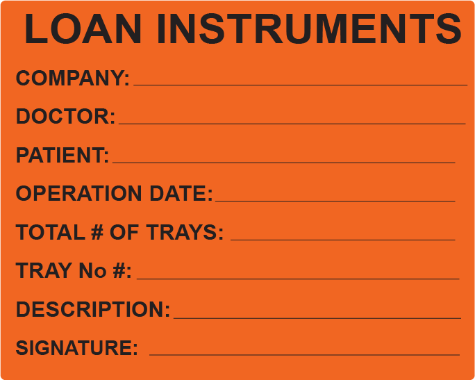 LOAN INSTRUMENTS - 100 x 80, PAPER, Black Print on Fluoro Orange label, 400 per roll