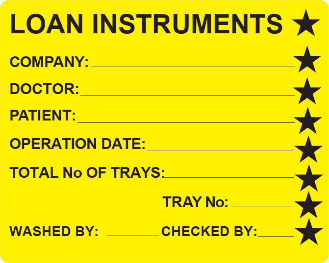 LOAN INSTRUMENTS (w/ stars) - 100 x 80mm, PAPER, Black Print on Fluoro Yellow Label, 400/roll