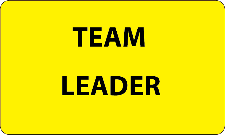 Emergency staff tag "TEAM LEADER" - Yellow label Black print, 60mm x 100mm, 125 per roll
