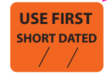USE FIRST SHORT DATED -27mm x 36mm, PAPER, Black Print on Orange Label, 400 per roll