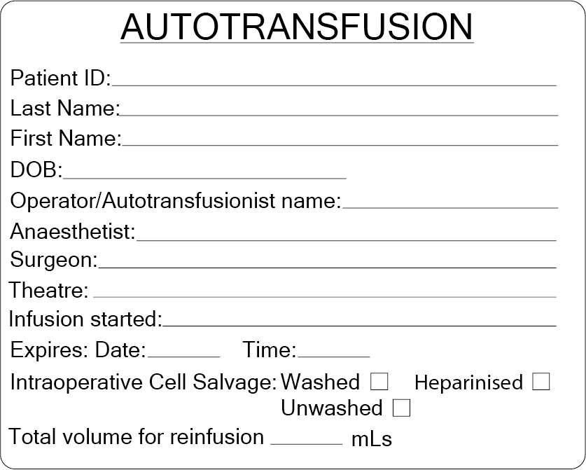 AUTOTRANSFUSION - PAPER, 100 x 80, Black Print on White Label, 400 per roll