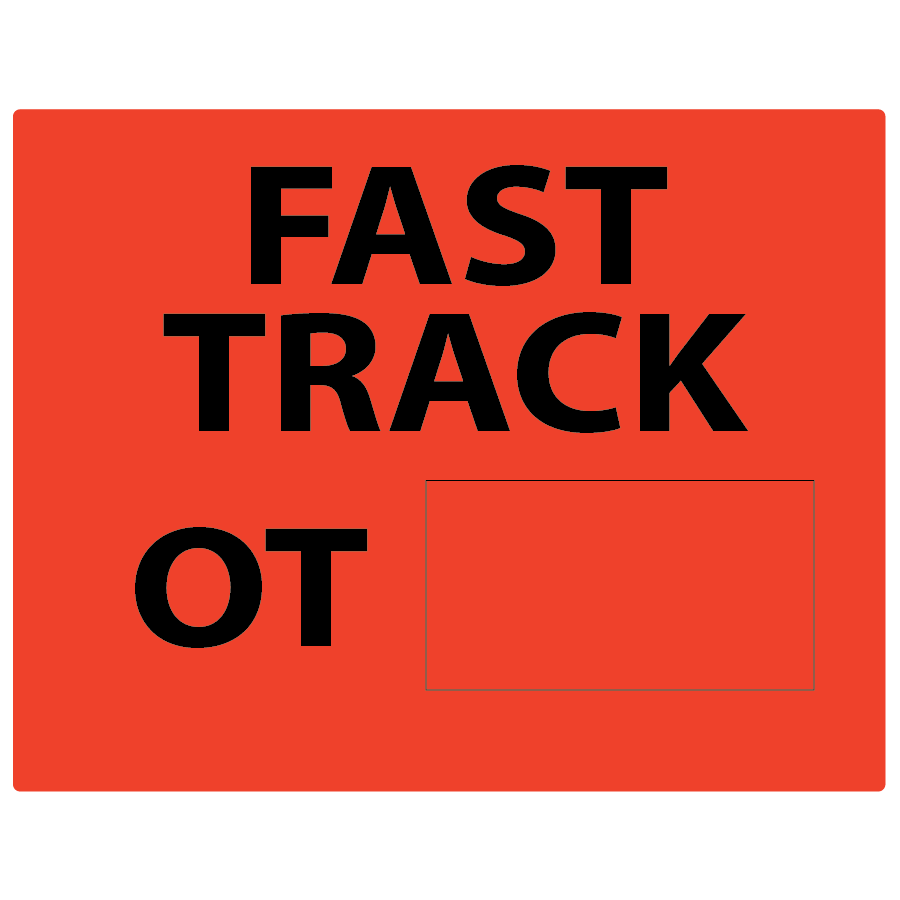FAST TRACK OT - 43mm x 55mm, PAPER, Black print on Red label, 400 per roll