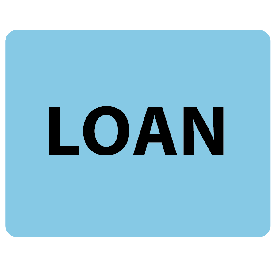 LOAN - 43mm x 55mm, PAPER, Black print on Blue label, 400 per roll