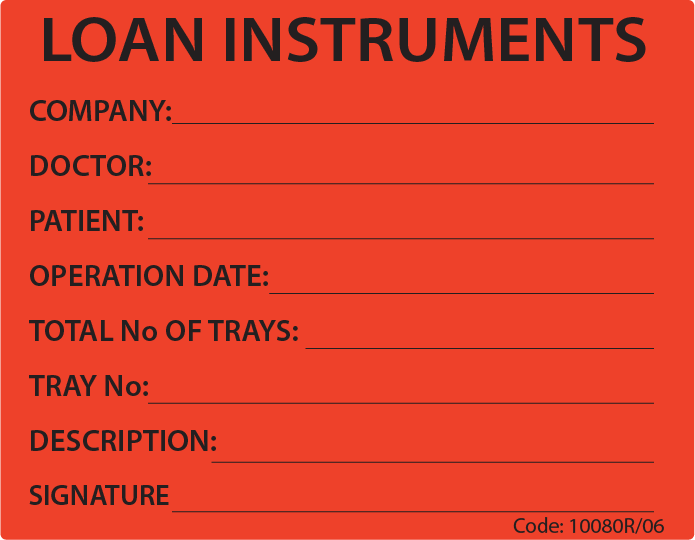 LOAN INSTRUMENTS - 100 x 80, PAPER, Black print on Red Label, 400 per roll