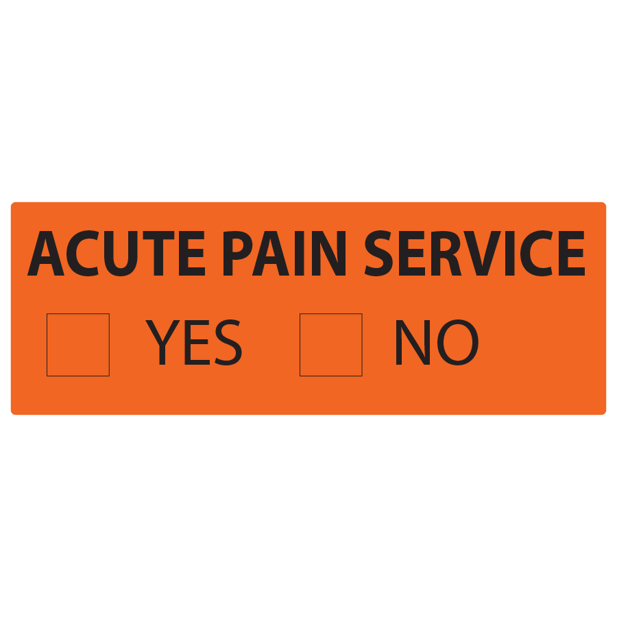 7025/FLO-03 ACUTE PAIN SERVICE 70mm x 25mm black on fluoro orange 500/rl