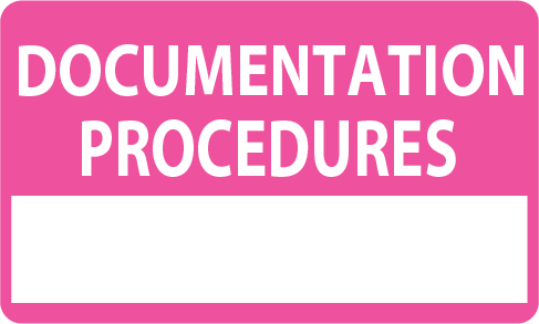 DOCUMENTATION PROCEDURES - 60mm x 100mm, PAPER, Pink print on white Label, 125 per roll