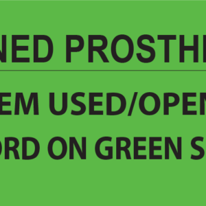 OWNED PROSTHESIS - 70x40mm, Black Print on Fluoro Green Paper Label, 500/roll