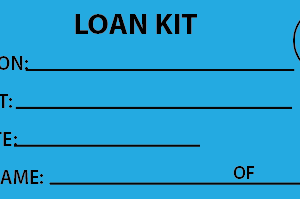 LOAN KIT - 110 x 50, Black print on Blue Tag, 100 per pack with ties